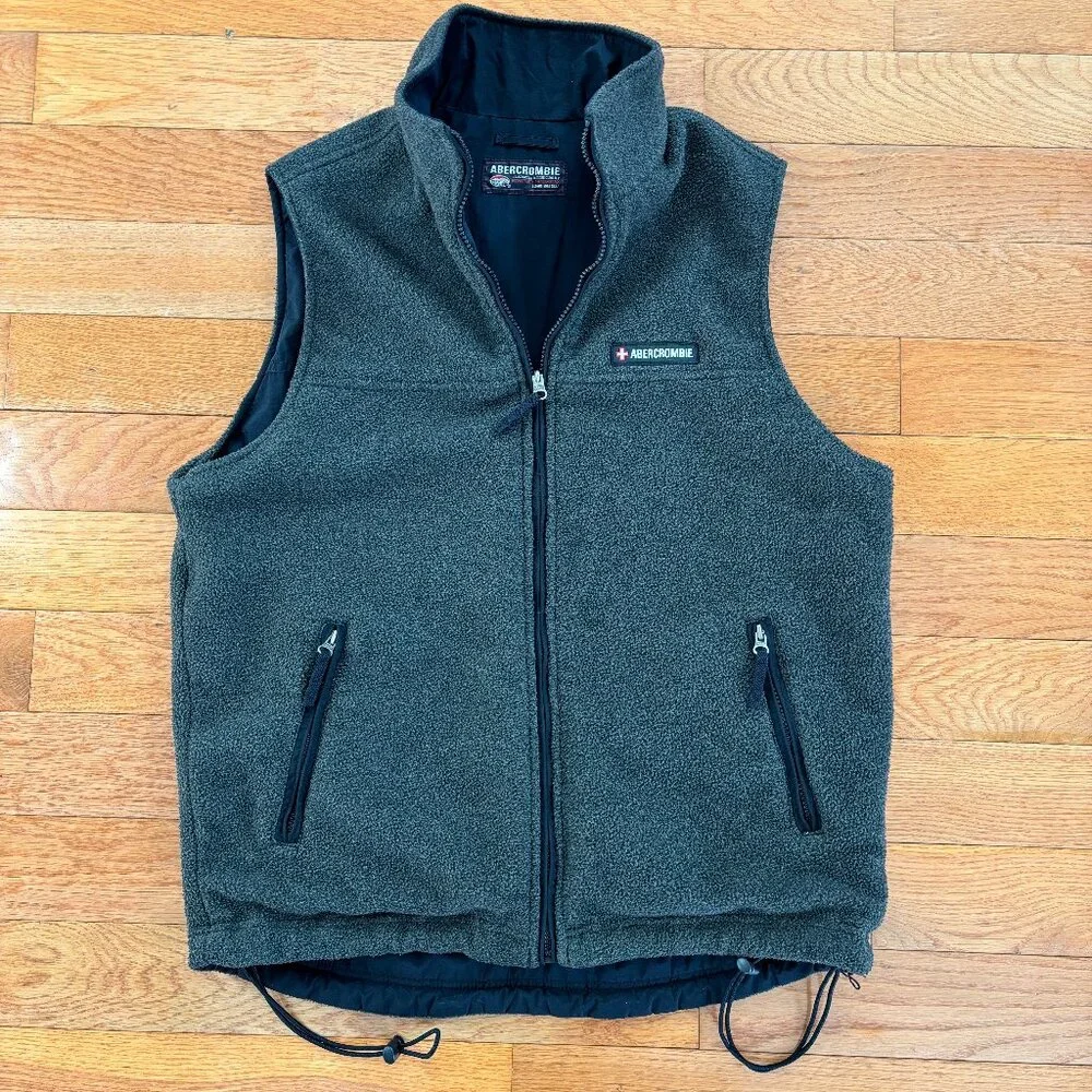 VTG Abercrombie Full Zip Vest‎ Mens M Reversible Blue Gray Mountain Fleece Y2K
